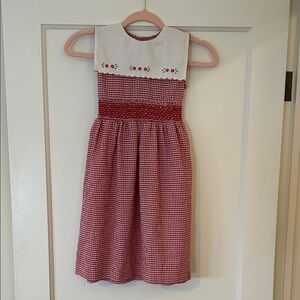 Adorable Red and White Kids Dress with Floral Embroidery